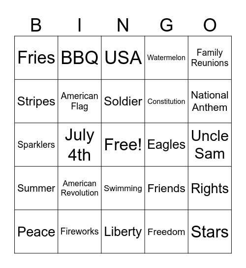 July 4th Bingo Card