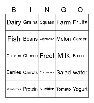 Healthy Foods Bingo Card