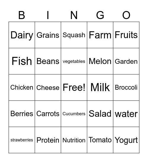 Healthy Foods Bingo Card