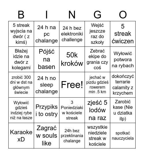 Wakacyjne bingo 2025 Bingo Card