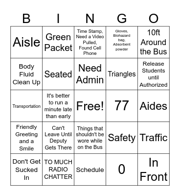 School Bus Safety Training Bingo Card