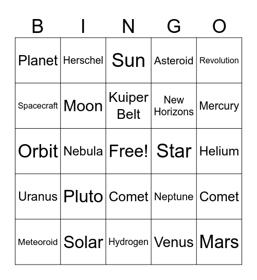 Space Bingo Card