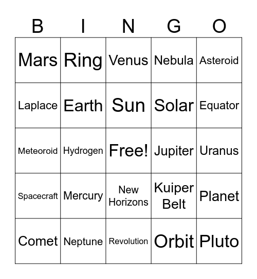 Space Bingo Card