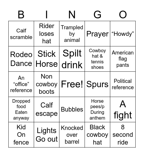 Rodeo Bingo Card