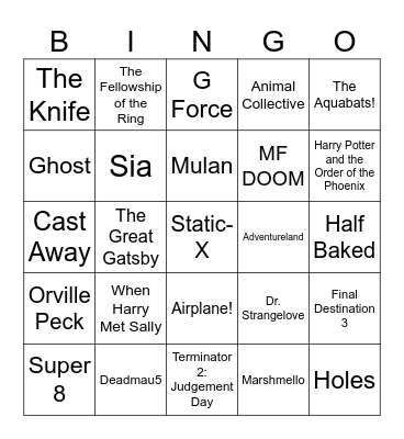 Movie Quotes, Fireworks, & Masked Singers Bingo Card