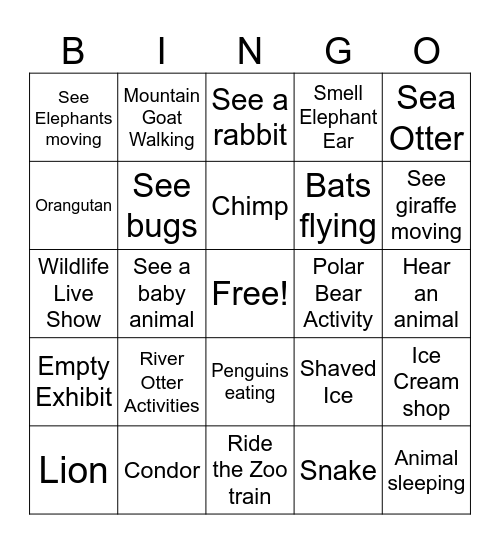 Oregon Zoo Finance Team Bingo Card