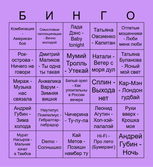 90-е Bingo Card