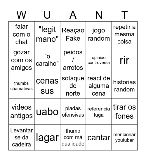 WUANT Bingo Card