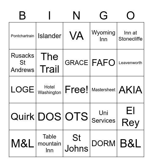 GRACE Bingo Card