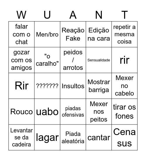 WUANT Bingo Card