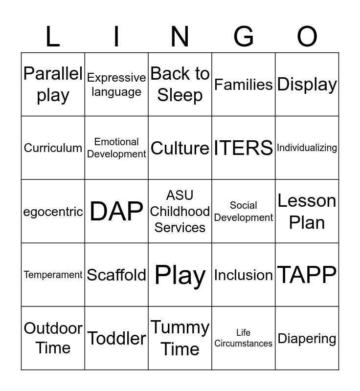 Lingo Bingo Card