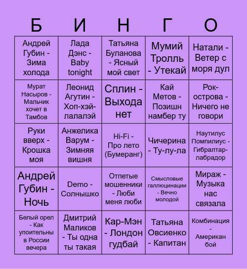 90-е Bingo Card
