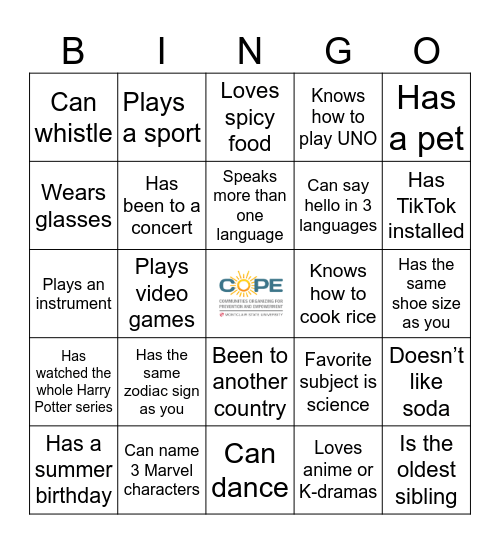 Find someone who... Bingo Card