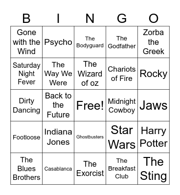 Movies Bingo Card