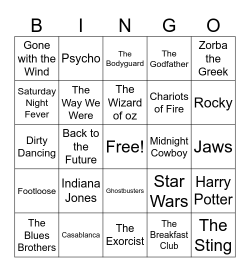 Movies Bingo Card