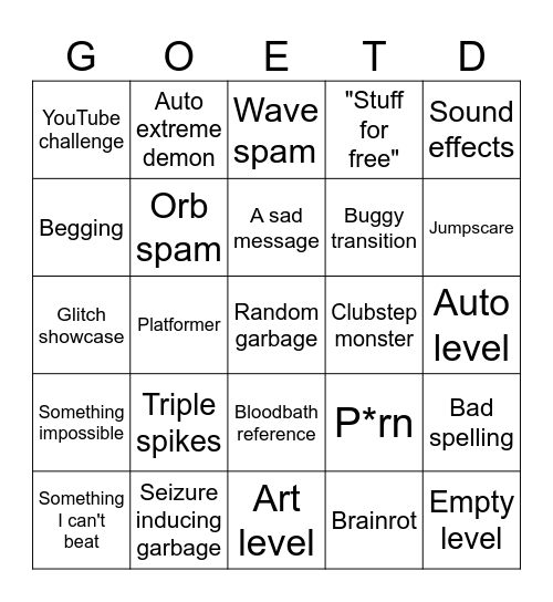 Recent tab Bingo Card