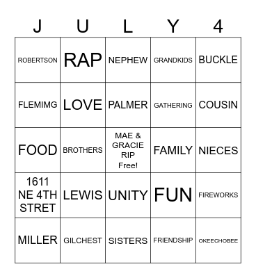 MAE & GRACIE LEGACY Bingo Card