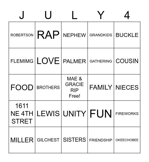 MAE & GRACIE LEGACY Bingo Card