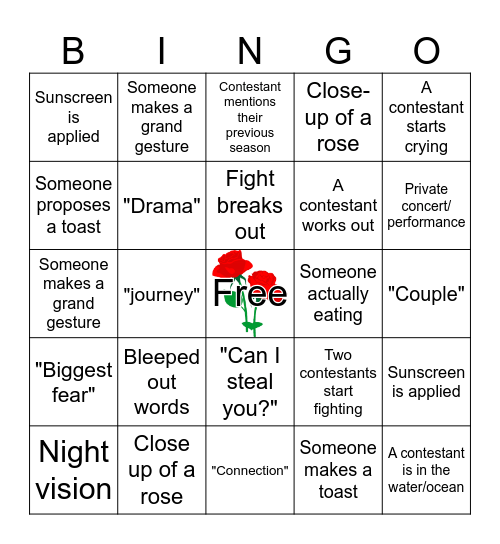 Bachelor in Paradise Bingo Card