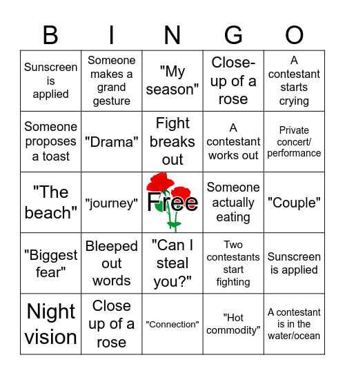 Bachelor in Paradise Bingo Card