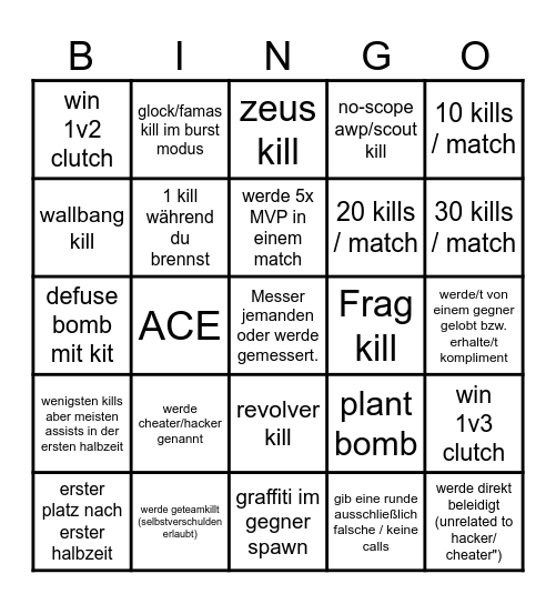 AFK CS2 Anniversary Bingo Card