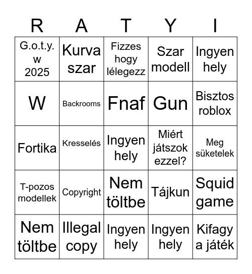 Ratyi roblox Bingo Card