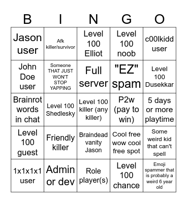 Roblox Forsaken Bingo!! Bingo Card