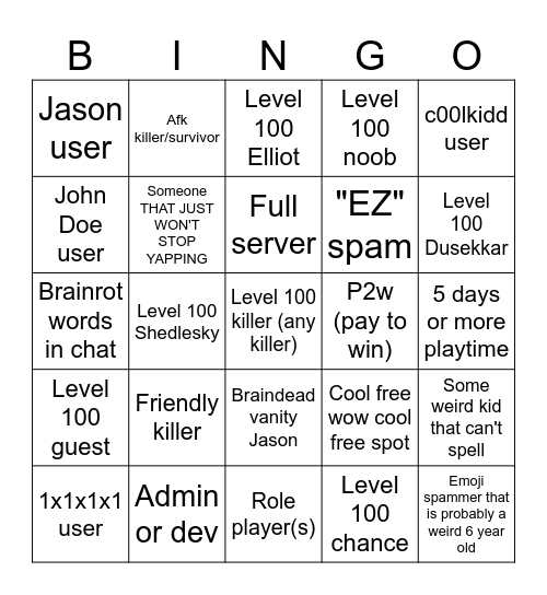 Roblox Forsaken Bingo!! Bingo Card