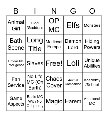 Isekai Bingo Card