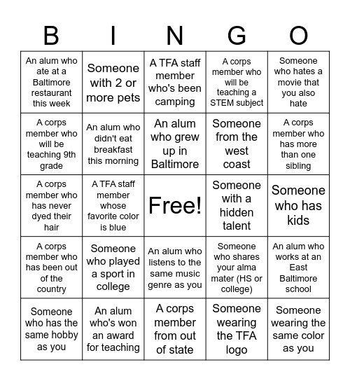 Mix & Mingle Bingo Card