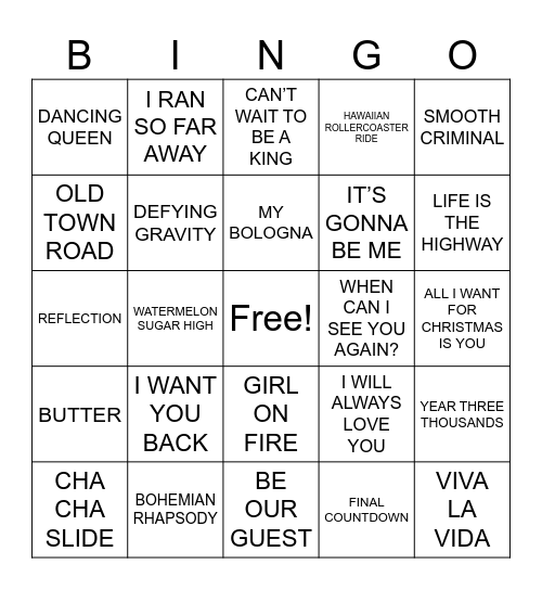 Music Bingo Card