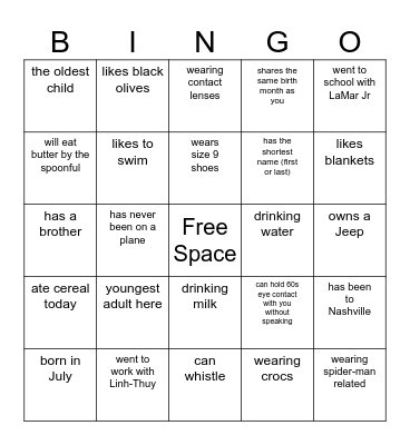 Find someone who(is)... Bingo Card