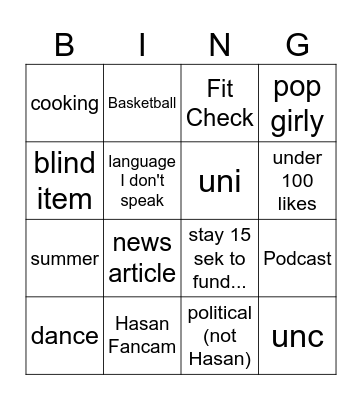 TikTok Bingo Card