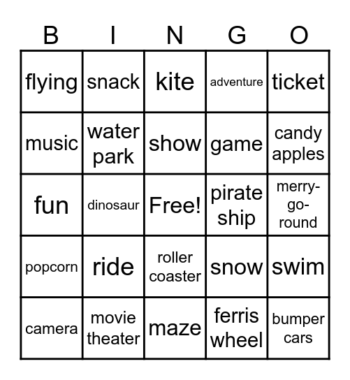 FUN PLACES Bingo Card