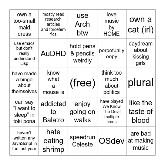 Caelus bingo Card