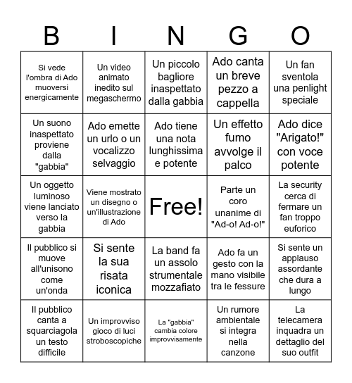 Ado Milan concert Bingo Card
