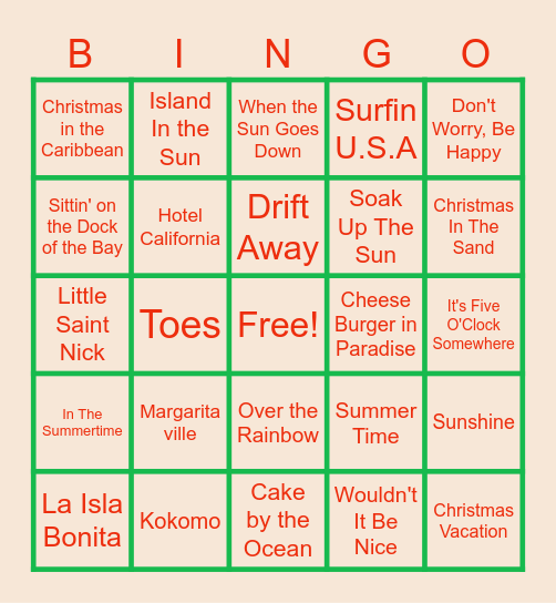 Christmas in July Bingo Card