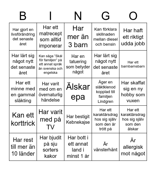 Hitta någon som… Bingo Card