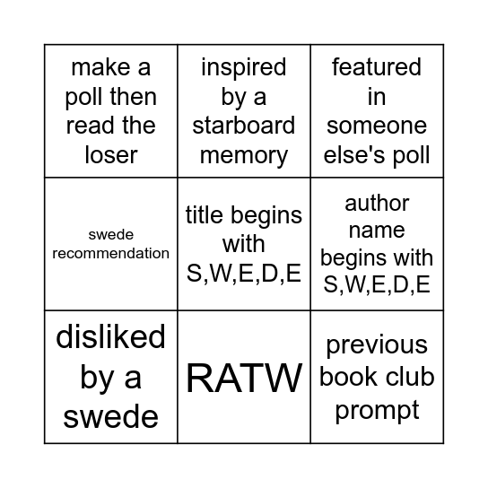 swede club reading bingo Card