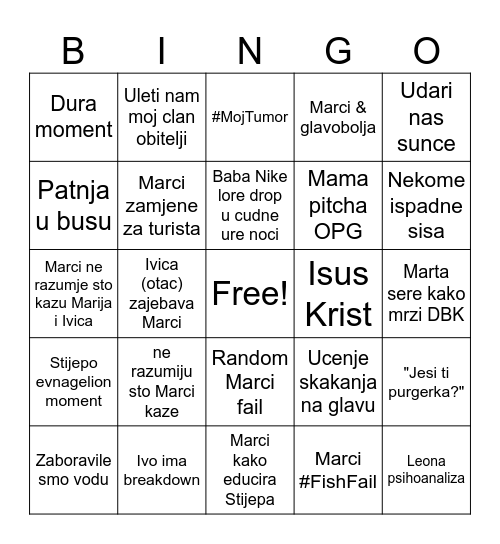 DUBROVNIK AVANTURE Bingo Card