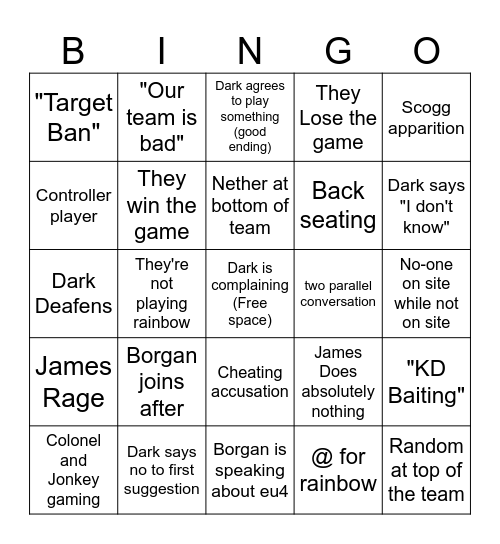Joining James and Dark Bingo Card