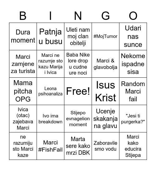 DUBROVNIK AVANTURE Bingo Card