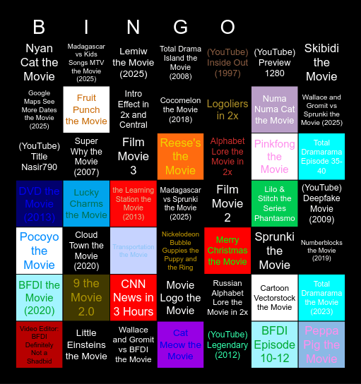 Genres Movies Anywhere (1-10000) Bingo Card