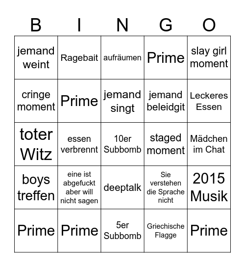 Mädchen WG für Hugo Bingo Card