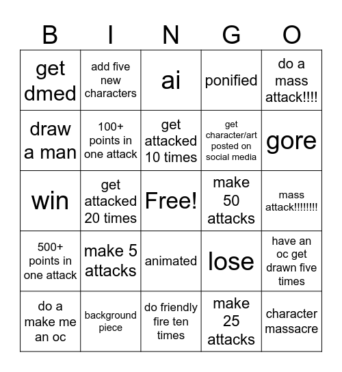 art fight bingo :3 Bingo Card