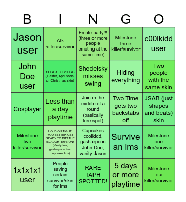 Roblox Forsaken Bingo!! Bingo Card