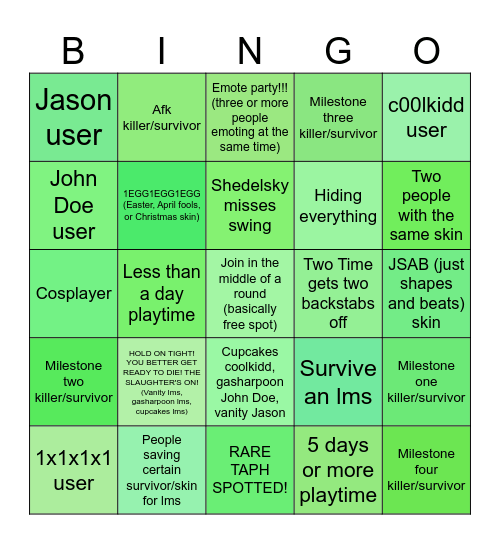 Roblox Forsaken Bingo!! Bingo Card
