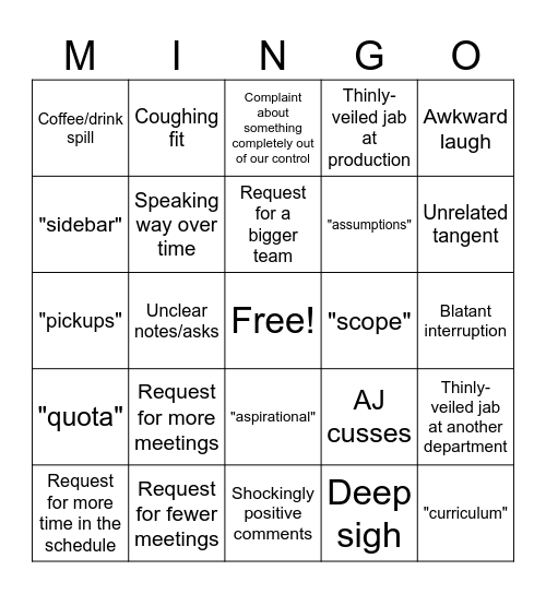 Mid Mortem Mingo Bingo Card