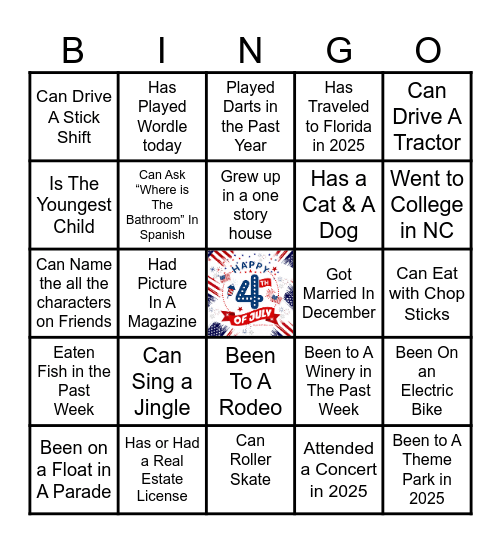 4TH OF JULY BINGO 2025 Bingo Card