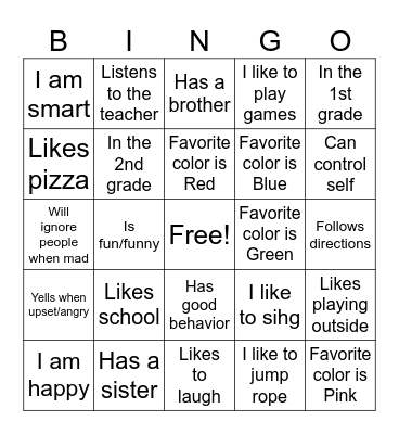 Getting to Know You Bingo Card